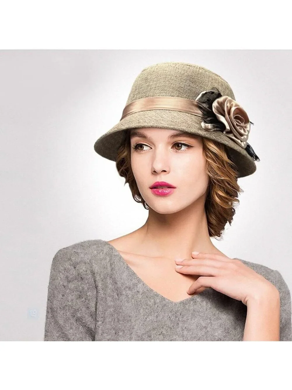 Glamorstar Vintage Felt Cloche Hat Winter Floral Fedora Bucket Hat Bowler Hats - Picture 2 of 7